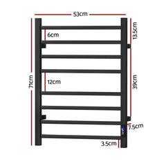 Devanti Heated Towel Rail 8 Square Bars with Timer Electric Heater Warmer Rack