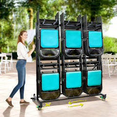 2-Tier Rolling Table Chair Rack Cart for 84 Chairs or 42 chairs and 12 Table Storage Adjustable Mobile Stackable Folding Chair Dolly with 360 Swivel Wheels