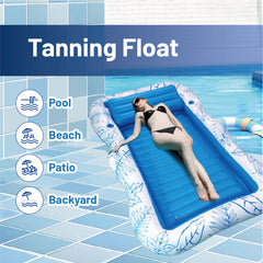 Inflatable Pool Lounger Large Tanning Lounger Sunbathing Floating Bed for Adults with Pillow and Cup Holders Swimming Pool Beach Water Floaty 220x165cm