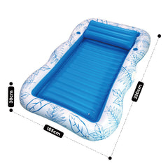 Inflatable Pool Lounger Large Tanning Lounger Sunbathing Floating Bed for Adults with Pillow and Cup Holders Swimming Pool Beach Water Floaty 220x165cm