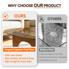 Triangle Glass Coffee Table Modern Side Table Clear Tempered Glass Top with Wood Base for Living Room Office Apartment Small End Table Height 40cm Walnut