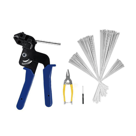 Stainless Steel Cable Tie Gun Kit Outdoor Heavy Duty Fastening and Cutting Tool with 150Pcs 198LB Self-Locking Strap Ties for Garden Ties Chain Fence