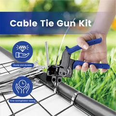 Stainless Steel Cable Tie Gun Kit Outdoor Heavy Duty Fastening and Cutting Tool with 150Pcs 198LB Self-Locking Strap Ties for Garden Ties Chain Fence