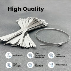 Stainless Steel Cable Tie Gun Kit Outdoor Heavy Duty Fastening and Cutting Tool with 150Pcs 198LB Self-Locking Strap Ties for Garden Ties Chain Fence