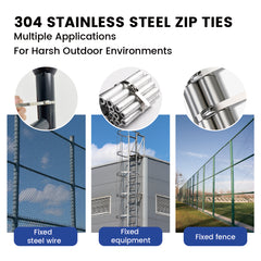 Stainless Steel Cable Tie Gun Kit Outdoor Heavy Duty Fastening and Cutting Tool with 150Pcs 198LB Self-Locking Strap Ties for Garden Ties Chain Fence