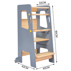 Toddler Standing Tower Kids Learning Tower Adjustable Height Step Stool with Back Safety Bar and Anti-Slip Pad Bathroom Kitchen Helper Stool 100kg Capacity