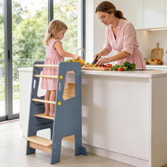 Toddler Standing Tower Kids Learning Tower Adjustable Height Step Stool with Back Safety Bar and Anti-Slip Pad Bathroom Kitchen Helper Stool 100kg Capacity