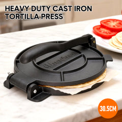 12 Inch Cast Iron Tortilla Press Heavy Duty Non-Stick Roti Maker Masa Flour Tortillas Dough Presser for Homemade Flatbreads Quesadilla Rotis Empanadas