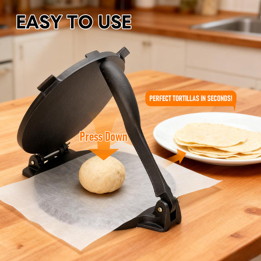 12 Inch Cast Iron Tortilla Press Heavy Duty Non-Stick Roti Maker Masa Flour Tortillas Dough Presser for Homemade Flatbreads Quesadilla Rotis Empanadas