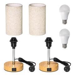 Set of 2 Touch Control Lamps with USB A+C Charging 220V Bedside Lamp LED Table Lamp 3 Way Dimmable Wood Base for Home Bedroom Office E26 Bulb Included