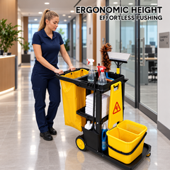 3-Tier Cleaning Cart Large Capacity Utility Trolley Housekeeping Janitorial Car with Wheels and Durable Trash Bag For Schools Hotels Offices Hospitals