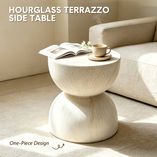 Travertine Side Table Modern MGO Faux Stone Round Accent End Table Weather-Resistant Garden Stool Plant Stand for Indoor Outdoor Patio Backyard 39.5x45cm