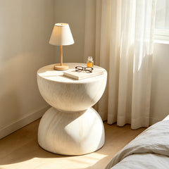 Travertine Side Table Modern MGO Faux Stone Round Accent End Table Weather-Resistant Garden Stool Plant Stand for Indoor Outdoor Patio Backyard 39.5x45cm