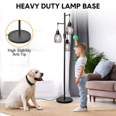 Floor Lamp 172cm Industrial Floor Lamp Dimmable 3 Lights Standing Lamp with Cage  Shade and Sturdy Base Tall Tree Lighting For Living Room Bedroom Office
