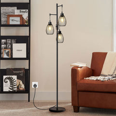 Floor Lamp 172cm Industrial Floor Lamp Dimmable 3 Lights Standing Lamp with Cage  Shade and Sturdy Base Tall Tree Lighting For Living Room Bedroom Office