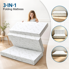 15cm Tri Fold Foldable Mattress Full Size Bedding Mattress High Density Foam Floor Mat with Soft Removable Cover for Guest Bed RV Camping 201 x 150  x 15cm