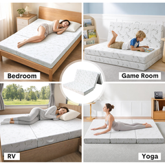 15cm Tri Fold Foldable Mattress Full Size Bedding Mattress High Density Foam Floor Mat with Soft Removable Cover for Guest Bed RV Camping 201 x 150  x 15cm