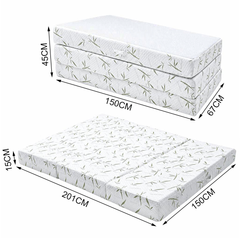 15cm Tri Fold Foldable Mattress Full Size Bedding Mattress High Density Foam Floor Mat with Soft Removable Cover for Guest Bed RV Camping 201 x 150  x 15cm