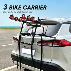 3-Bike Trunk Mount Rack Carbon Steel Frame Car Rear Rack for Sedans SUVs Hatchbacks with Soft Padding and Adjustable Stability Straps 45kg Load Capacity