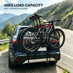 3-Bike Trunk Mount Rack Carbon Steel Frame Car Rear Rack for Sedans SUVs Hatchbacks with Soft Padding and Adjustable Stability Straps 45kg Load Capacity