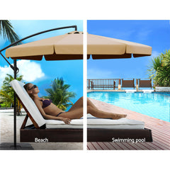 Instahut 3m Outdoor Umbrella w/Base Cantilever Garden Beach Patio Beige