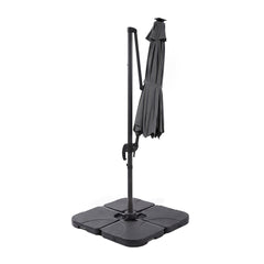 Instahut Outdoor Umbrella w/Base 3m Solar LED Offset Cantilever Patio Parasol Charcoal
