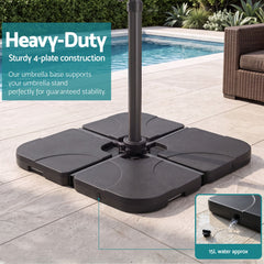 Instahut Outdoor Umbrella w/Base 3m Solar LED Offset Cantilever Patio Parasol Charcoal