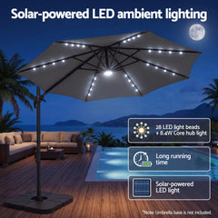 Instahut Outdoor Umbrella 3m Solar LED Offset Cantilever Patio Parasol Charcoal