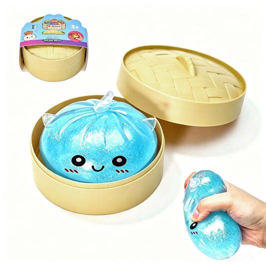 Blue Unicorn Squishy Fidget Toy Soft Glitter Sensory TPR Stress Relief Ball Dumpling Mystery Box for Adults Kids Teens Party Holiday Birthday Gift 95x50mm