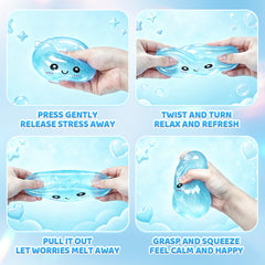 Blue Unicorn Squishy Fidget Toy Soft Glitter Sensory TPR Stress Relief Ball Dumpling Mystery Box for Adults Kids Teens Party Holiday Birthday Gift 95x50mm