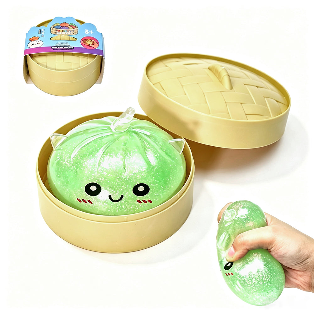 Green Unicorn Squishy Fidget Toy Soft Glitter Sensory TPR Stress Relief Ball Dumpling Mystery Box for Adults Kids Teens Party Holiday Birthday Gift 95x50mm