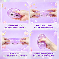 Purple Unicorn Squishy Fidget Toy Soft Glitter Sensory TPR Stress Ball Dumpling Mystery Box for Adults Kids Teens Party Holiday Birthday Gift 95x50mm