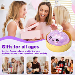 Purple Unicorn Squishy Fidget Toy Soft Glitter Sensory TPR Stress Ball Dumpling Mystery Box for Adults Kids Teens Party Holiday Birthday Gift 95x50mm