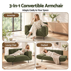 Artiss Armchair 3-in-1 Convertible Chenille Lounger and Daybed Green