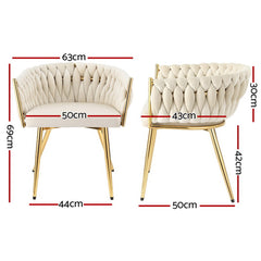 1 Set of 2 Artiss Dining Chairs Velvet Armchair Beige