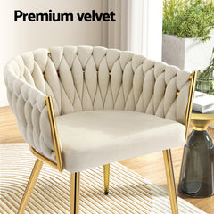 1 Set of 2 Artiss Dining Chairs Velvet Armchair Beige