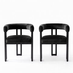 Artiss Dining Chairs Set of 2 Velvet Upholstered Barrel Chairs with Curved Armrests & Back Black