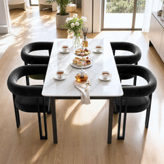 Artiss Dining Chairs Set of 2 Velvet Upholstered Barrel Chairs with Curved Armrests & Back Black