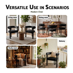 Artiss Dining Chairs Set of 2 Velvet Upholstered Barrel Chairs with Curved Armrests & Back Black