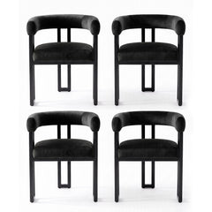 Artiss Dining Chairs Set of 4 Velvet Upholstered Barrel Chairs with Curved Armrests & Back Black