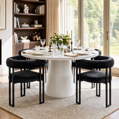Artiss Dining Chairs Set of 4 Velvet Upholstered Barrel Chairs with Curved Armrests & Back Black
