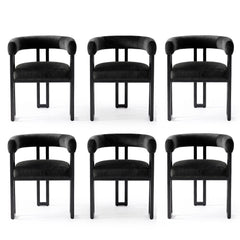 Artiss Dining Chairs Set of 6 Velvet Upholstered Barrel Chairs with Curved Armrests & Back Black