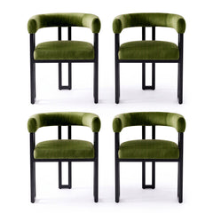 Artiss Dining Chairs Set of 4 Velvet Upholstered Barrel Chairs with Curved Armrests & Back Green