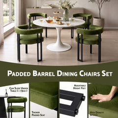 Artiss Dining Chairs Set of 4 Velvet Upholstered Barrel Chairs with Curved Armrests & Back Green