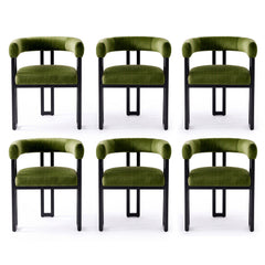 Artiss Dining Chairs Set of 6 Velvet Upholstered Barrel Chairs with Curved Armrests & Back Green