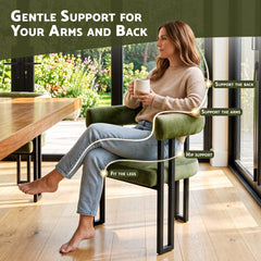 Artiss Dining Chairs Set of 6 Velvet Upholstered Barrel Chairs with Curved Armrests & Back Green