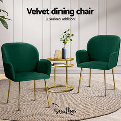 Artiss Dining Chairs Set of 4 Velvet Armchair Green