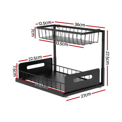 Artiss Under Sink Organizer Storage L Shape 1 Pull Out Drawers Kitchen Cabinet Shelf