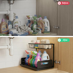Artiss Under Sink Organizer Storage L Shape 1 Pull Out Drawers Kitchen Cabinet Shelf