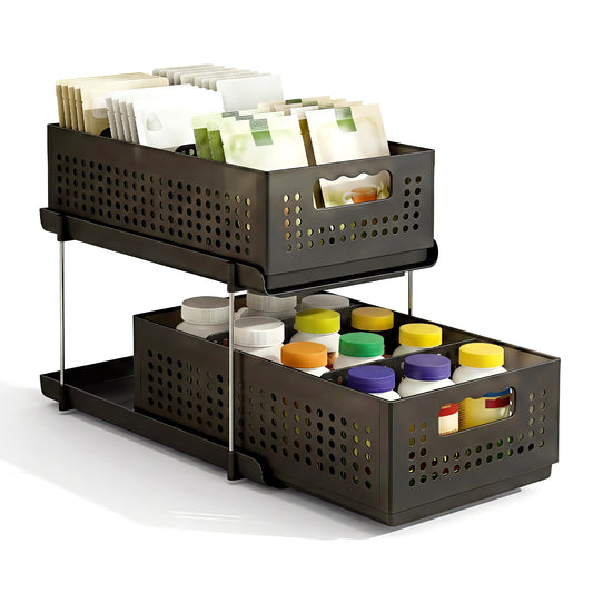 Artiss Under Sink Organizer 2 Tier Pull Out Drawer with Removable Baskets & Divider